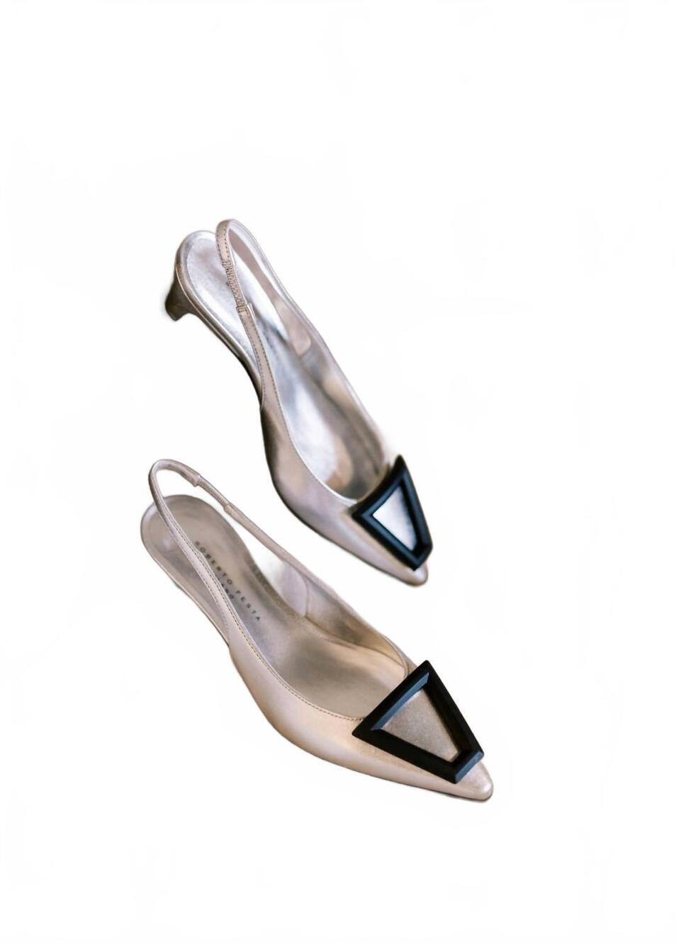 NEW ROBERTO FESTA women's dorien metallic slingback heel in silver